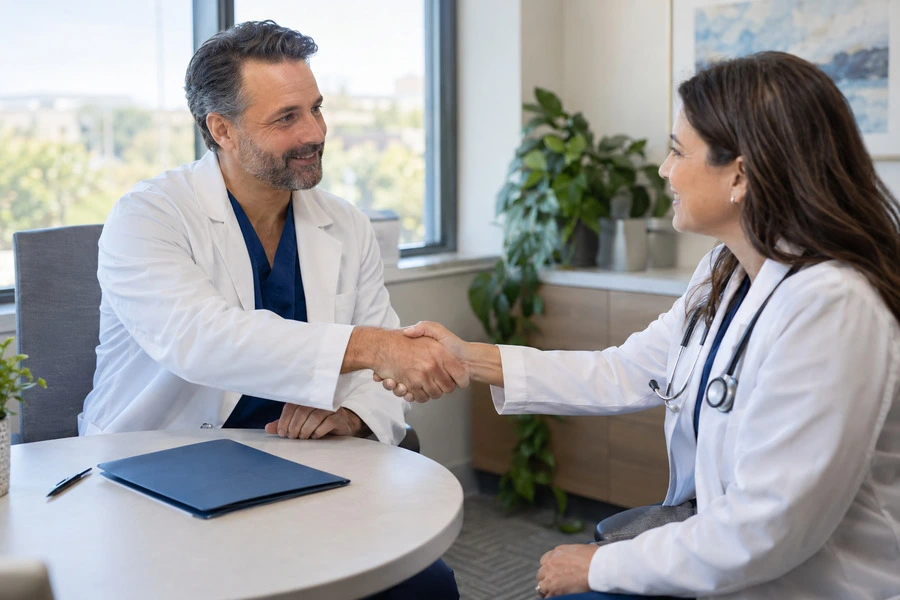 Healthcare professionals coordinating an easy patient referral process