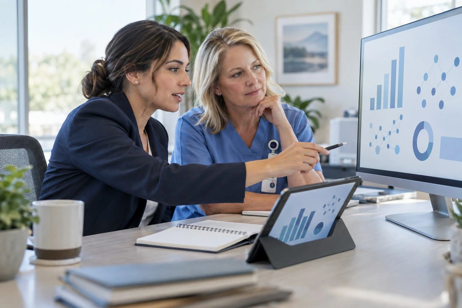Healthcare team tracking and nurturing referral partner relationships